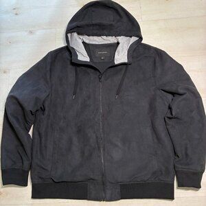 Banana Republic Men's Faux Suede Charcoal Gray Hooded Bomber Jacket Size XL